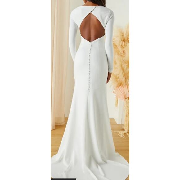 LULU'S XL Eloquent Endearment White Long Sleeve Backless Wedding Maxi Dress 0B18 - Picture 2 of 13